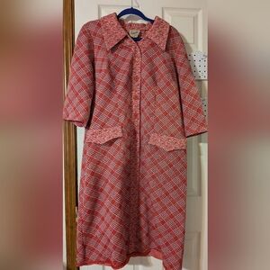 Red Plaid Button-Up Dress Lady Jack Of Dallas Vintage MCM
